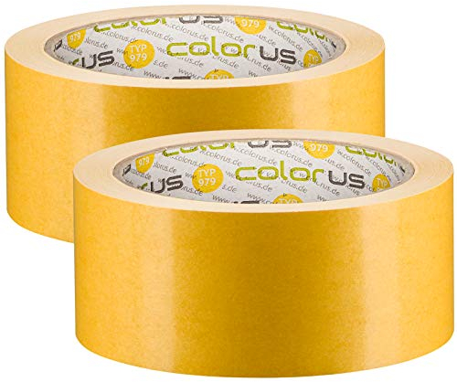 Colorus 2 x nastro biadesivo professionale, nastro biadesivo per tappeti, 50 mm x 25 m, nastro adesivo doppio per tappeti, elevata forza adesiva, per superfici lisce