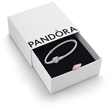 Pandora Moments - Pulsera de plata de ley con circonita cúbica 17 con cierre de corazón brillante