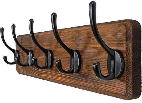 WEBI Percheros Pared Madera,44cm Colgador Pared,Percha Pared,Colgadores Pared,5 Ganchos Para Abrigos,Chaqueta,Marrón
