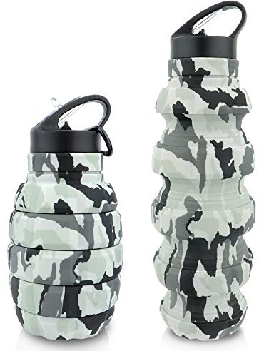 PenghaiYunfei Faltbare Trinkflasche Granate 580ml, BPA-Frei, Wasserflasche auslaufsicher, aus Silikon lebensmittelecht, Sportflasche für Fahrrad, Sport, Festival mit Karabinerhaken