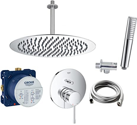 vanvilla Duschsystem Unterputz mit Duscharmatur Grohe poliert G19 | Duscharmatur von Grohe Essence Einhebelmischer und vanvilla Regendusche Duschkopf rund, Dusch-SET poliert