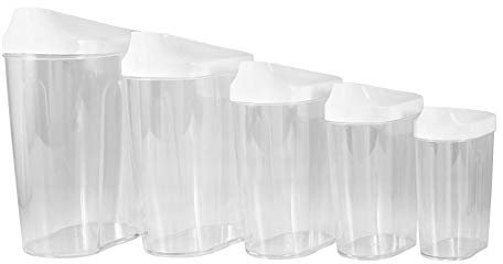 lyrlody Cereal Dispensers, 5Pcs Plastic Food Storage Container Dry Food and Cereal Dispenser Clear Nut Snacks Dried Containers Candy Boxes with Lids for Kitchen Food
