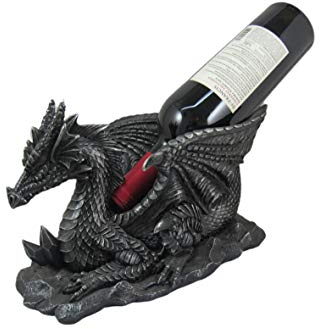 Grinning Gargoyle 12 Inch Mythical Silver Dragon Wine Bottle Holder - Home Bar Decor Fantasy Sculpture Decoration - Decorative Animal Bottle Holder – Great Kitchen Tabletop Coutertop Gift