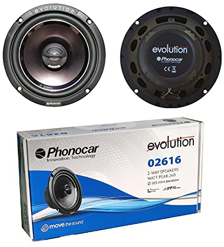 2 ALTOPARLANTI PHONOCAR EVOLUTION 02616 coassiali 2 vie da 16,5 cm 165 mm 6,5 di diametro da 50 watt rms e 120 watt max 4 ohm 92 db spl auto, a coppia