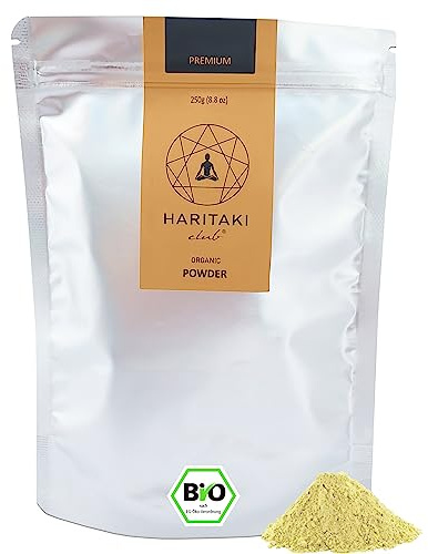 Haritaki BIO Pulver | Premium Qualität - Haritaki Club | Laborgeprüft und EU Bio zertifiziert | Vegan, Kosher, Halal zu 100% natürlich | Kadukkai, Terminalia Chebula | 250g Ayurveda reines Bio Pulver