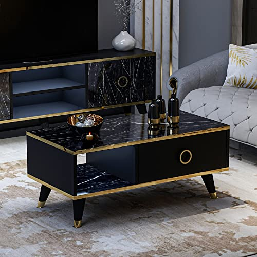 Homidea Sophia Couchtisch – Moderner Wohnzimmertisch - Kaffeetisch - Beistelltisch in trendigem Design (Schwarz Couchtisch) 90 x 45 x 38,2