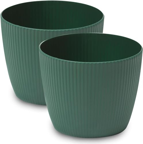 PECZEKO Macetas Mate Macetas Decorativas Hierbas Macetas Redondas de plástico duraderas y Ligeras para salón, Comedor, Cocina, terraza, balcón Juego de 2 Piezas (Verde, diámetro 11 cm)