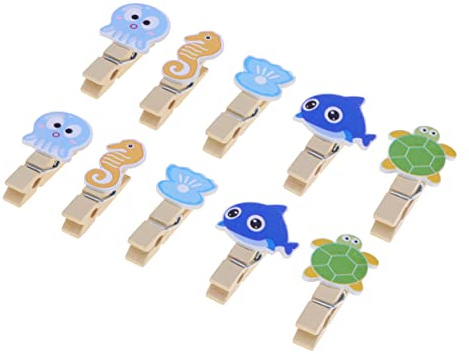 ABOOFAN 10 Pezzi Clip Portafoto in Legno con Animali Marini Cartoni Animati, Clip Creative per Foto, Decorazioni Fai da Te per Casa e Ufficio