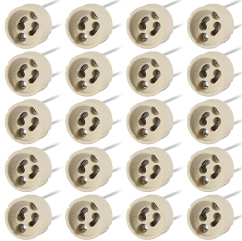 Tsling 20PCS GU10 Lamp Holders,GU10 Bulbs Ceramic Lamp Bases With 0.75mm² Silicone Wire,2A/250V,Ceramic Socket Adapter Fitting for Downlights,Halogen,CFL,LED Bulbs