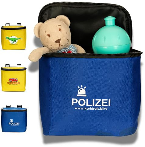 Kinder Lenkertasche mit Verschluss | Laufrad Lenkertasche | Lenkerkorb vorne Fahrrad Lenker Tasche | Fahrradkorb Fahrradtasche Laufradtasche Lenkerkorb | Scooter Roller Zubehör Kinderfahrrad Polizei