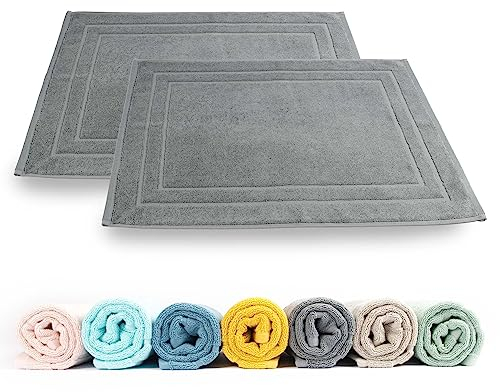 Rinsl Badvorleger Set 2 TLG. | 100% Baumwolle Frottee Duschvorleger 50x70 cm | Badezimmermatte 700 g/m² | Schnelltrocknend Saugfähig Waschbar (Warmes Grau)