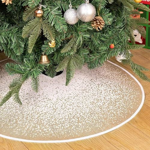 N&T NIETING Weihnachtsbaum Decke, 121cm Weihnachtsbaum Rock mit Weißer Glitzer Schneeflocken Punkt Khaki Weihnachtsbaumdecke Rund für Urlaub Party Weihnachtsbaum Deko