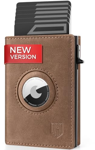 Mens AirTag Wallet, RFID Blocking Leather Smart Pop Up Card Wallet for Men with Coin Pocket, Aluminum Credit Card Holder with ID Window, Magnetic Closure