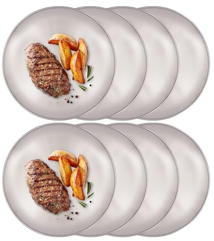 Fermoirper pizzaplåt gjutjärnspanna för gasgrill uppsättning med 8 runda plåtar av rostfritt stål 304 Ø 30 cm för catering-fester, grillfester, bakning (silver)