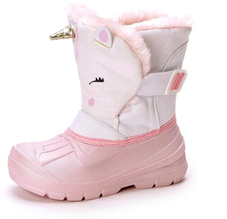 SECHRITE Kids Snow Boots Winter Boots with Fur Lined for Boys and Girls Insulated Waterproof Outdoors - Toddler/Little Kid Pink Unicorn 31