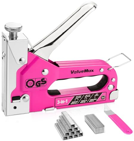 ValueMax 3-in-1 Handtacker Set mit 2000 Klammern- TÜV GS geprüft- Rosa Profi Tacker für Holz, Typ 140/28/8 Tackerpistole mit einstellbarer Schusskraft für Dekoration, mit Klammerentferner