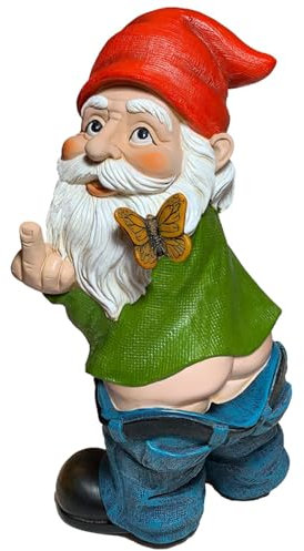 Garden Gnomes Ornaments Outdoor - Pants Down Gnome 5.5 Inch Tall Funny Outdoor Decorative Statue for Garden Landscaping (Finger)