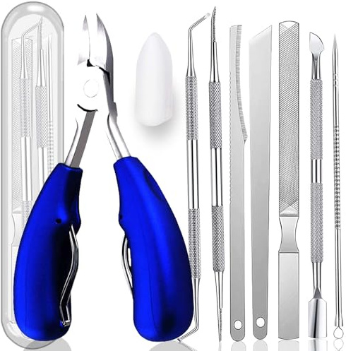 EODIEBN 10-Pack Incarnite Toenail Tools Acciaio Inox Piede Nail Tools | Tagliaunghie affilate e resistenti, set per unghie spesse e unghie incarnite (blu)