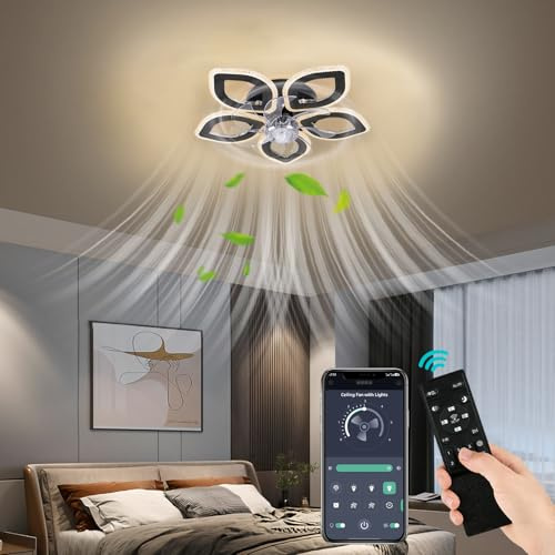 FIMEI 20.86'' Ceiling Fan with Lights and Remote, 6 Speeds Fan & Stepless Dimming Light, Remote Control & APP, Modern Fan Lighting for Living Room, Dining Room, Bedroom, Office