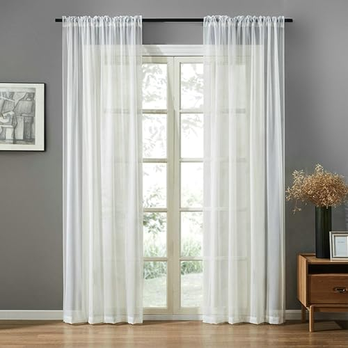 Bishilin Vorhänge Lichtdurchlässig, Gardinen Stangendurchzug 2er Set Nordisch Einfarbig Polyester Gardinen Halbtransparent für Wohnzimmer Küche 132x229CM