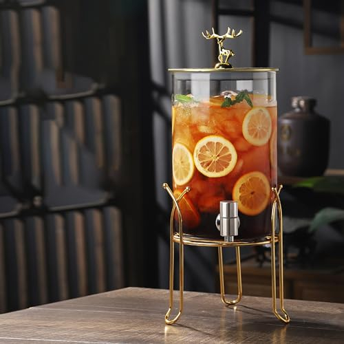 LHIUGE 3L/5L Vintage-Getränkespender – Glasgefäß-Getränkespender mit Zapfhahn und Cocktailstanzerhalter, hochtemperaturbeständig, perfekt für Partys und Veranstaltungen 5L C