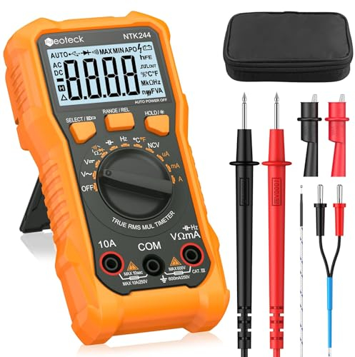 Neoteck Digital Multimeter Voltmeter 6000 Zähler Spannungsprüfer AC/DC Strom Spannung Widerstand Kapazität NCV Frequenz Temperatur Messgerät mit Krokodilklemme