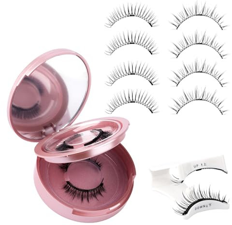 Ciglia Finte Magnetiche, 2 Paia Ciglia 3D Magnetiche Riutilizzabili Senza Colle, Ciglia Finte Naturali Con Pinzette Applicate(079+B01)