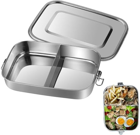 Vientiane Fiambrera de acero inoxidable de 800 ml, fiambrera de metal, fiambrera de acero inoxidable, con junta de silicona, a prueba de fugas, apta para la escuela, camping, trabajo (dos cuadrados)
