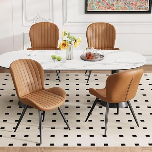 Hawthyhome Esszimmerstühle 4er Set Ergonomischer Stuhl Braun | Stühle Esszimmer,Polsterstuhl mit Wasserdichtes Material & Metallbeine,Küchenstuhl für Esszimmer,Wohnzimmer,Balkon,Büro