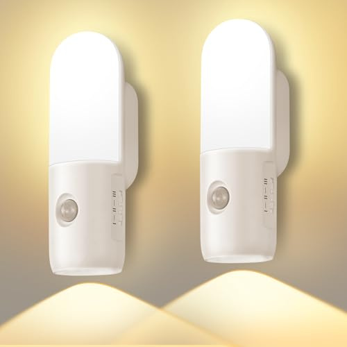 HOTUT 2 Pack Veilleuse Rechargeable Lampe LED Detecteur de Mouvement, Dimmable, Aucun Perçage Requis, 3 Températures de Couleur, Magnétique Lampe de Nuit pour Chambres d'enfants, Escaliers, Couloirs