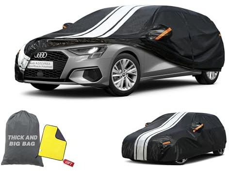 Cowtcver Autoplane Wasserdicht für Audi A3 Sportback/Allstreet 1996-2026 | 10 Schichten Vollgarage Autoabdeckung Atmungsaktiv für Sonne Staub Schutz, Abdeckplane mit Reißverschluss und Baumwollfutter.