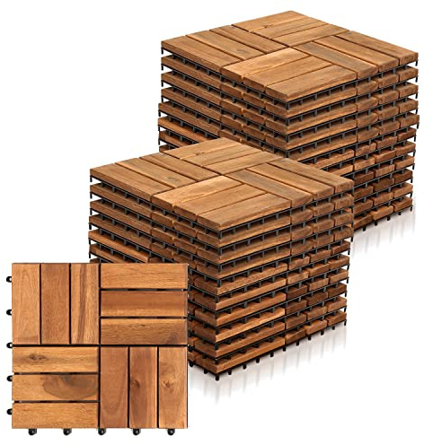 Eulenke 2m² Holzfliesen Balkonfliesen Terrassenfliesen 30 x 30 cm, Balkonboden Wetterfest, 12 Latten Fliesen aus Akazien Holz, für Terrassen Balkon Garten(22 Stück)