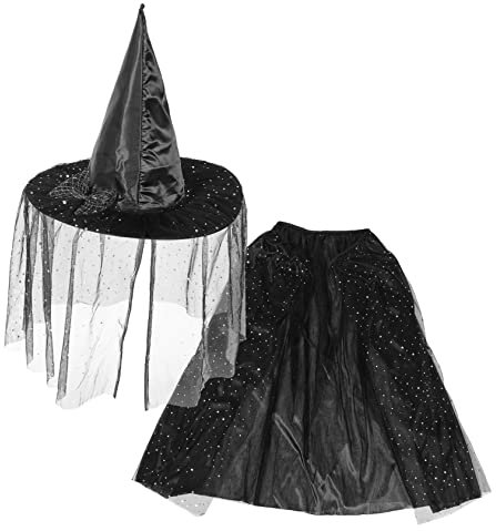 VALICLUD 1satz Kids Star Cape Set Mit Maske Und Hut Kostüm Für Junge Mädchen Für Halloween Karneval Cosplay Und Themenpartys Schwarze Glitzer-