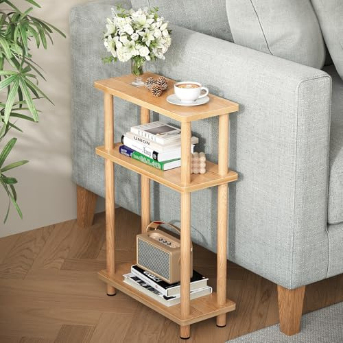APICIZON Table D'appoint, 3 Niveaux Table Basse étroite de Salon, Convient pour Salon, Chambre, Balcon, Naturel