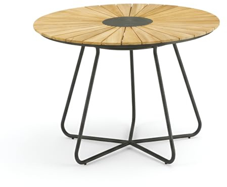 Liadomo Gartentisch rund 110 cm Teakholz Atina | Outdoor Esstisch mit Teakholz-Latten, Glaskeramik-Einlage, Edelstahl-Gestell anthrazit matt, für 4 Personen
