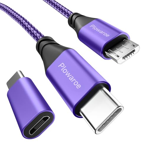 Câble USB C vers Micro USB 2 m - Adaptateur USB C vers Micro USB - Câble de charge Android - Compatible avec Samsung Galaxy S20/S9/S9+/S10, Huawei, HTC, LG (violet)