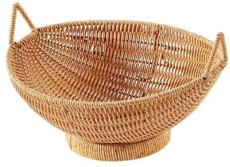 Cesta de mimbre – Cuencos de almacenamiento | Cestas de pan para mesa | Organizador de ratán de imitación decorativo para servir frutas con asas para encimera de cocina