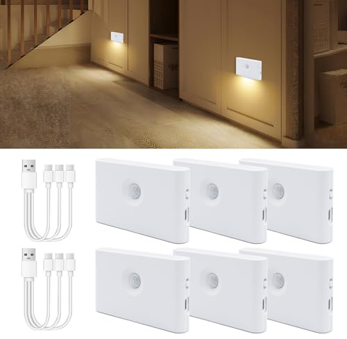Arotelicht 6er LED Nachtlicht Kinder mit Bewegungsmelder USB Akku Aufladbar 500mA Warmweiß Treppenbeleuchtung für Schlafzimmer Flur Küche Badezimmer