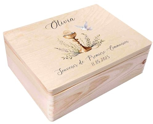 Creative Deco Personalisiert Kommunion Geschenke für Mädchen und Jungen | Holzkiste | Kelch Motiv | Individuelle Geschenk Erinnerungsbox | Erstkommunion Deko