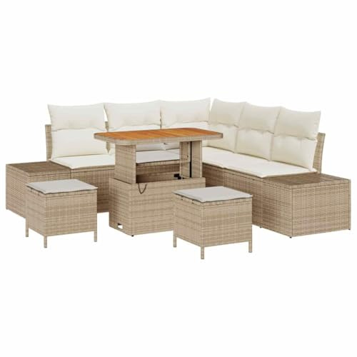 vidaXL Gartensofa-Set mit Kissen mit Speicher 8 pcs Beige Poly Rattan, Garten und Terrasse, modernes Outdoor-Möbelset, UV-beständiges Rattan-Sofa, modulares Sitzen, leicht und funktional