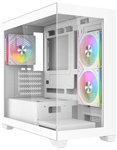 CiT Mercury Micro ATX Gaming PC Case – Dual Tempered Glass Fish Tank PC Case with 3 x 120mm Infinity ARGB Fans, 6-Port PWM ARGB Fan Hub, 360mm AIO Cooling Support, USB 3.0, USB 2.0, Mic Port | White