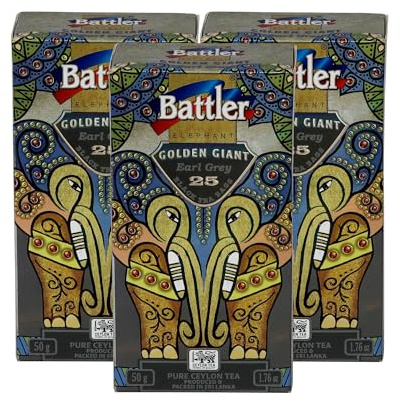 Earl Grey Tea Bags - 75 Tea Bags (3 Pack) - Ceylon Black Tea with Bergamot - Sri Lankan Flavoured Tea - Smooth & Aromatic Citrus Tea - String & Tag Tea Bags - Battler