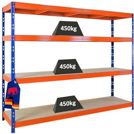 PROREGAL Profi Schwerlastregal Rhino EXTRA BREIT XL blau/orange HxBxT 180x240x60cm Fachlast 500kg 4X Spanplatten-Ebenen 8mm Garagenregal, Lagerregal, Steckregal, Weitspannregal