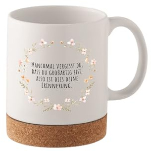 wunderwunsch Tasse Kaffeetasse mit Korkboden, Kaffeebecher als Geschenk für Mutter, Mama, Vater, Papa und fpr Erzieherin, Lehrerein, Freundin als Dank (Erinnerung großartig)