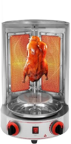 Horno de barbacoa comercial pequeño de Oriente Medio, horno de pollo giratorio vertical, parrilla de gas eléctrica de 2 quemadores for uso comercial, doméstico y restaurante.