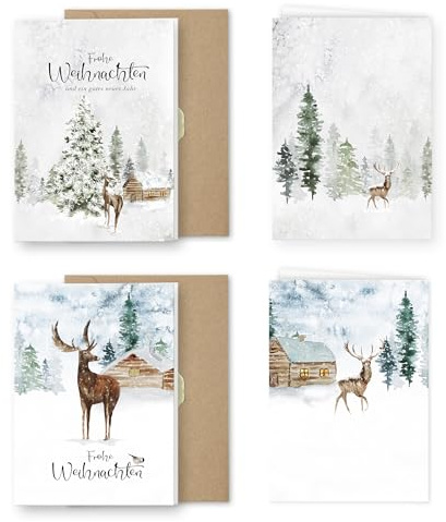 Weihnachtskarten - 20 Premium Weihnachtskarten mit Umschlag Set - Klappkarten mit Rentiere - Kleine Weihnachtskarten für Kinder Freunde Merry Christmas Cards Grußkarten Weihnachten Geschenke