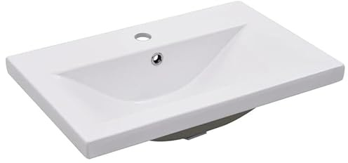 Lavabo empotrable de cerámica, 61 x 39,5 x 18,5 cm, color blanco, lavabo de alta calidad para baño y cocina, duradero y fácil de limpiar