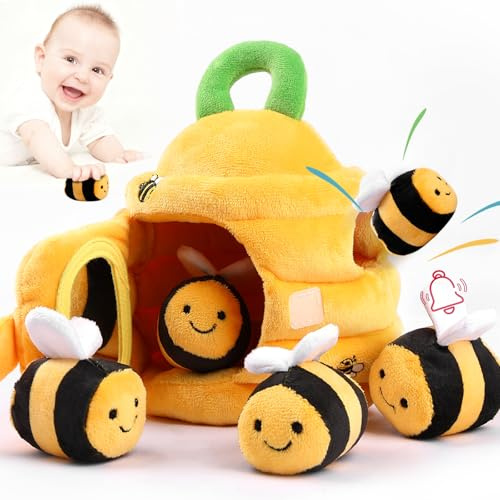 Hopton Spielzeug Baby ab 6-12 Monate,6-in-1 Montessori Sensorik Geschenk | Bienenstock 5 Sinnvolles Plüschtiere, Motorikspielzeug 1-3 Jahre Kinder für Weihnachten Ostergeschenk