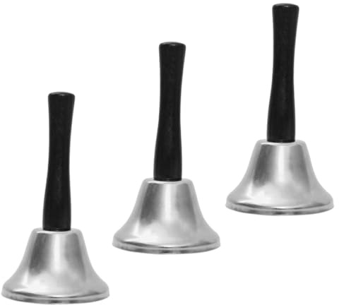 Housoutil Campanas de Mano Decorativas Plateadas Juego de 3 Piezas Campanillas para Fiestas Navideñas Material Metálico Resistente Accesorio Didáctico y Decorativo para Hogar