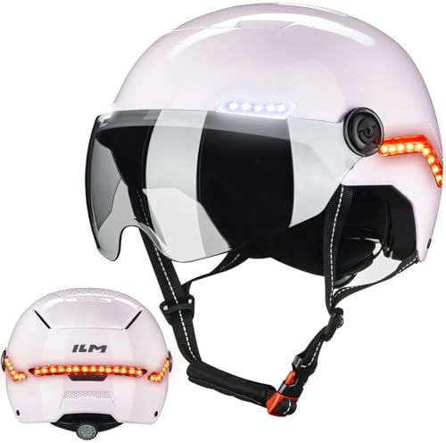 ILM Casco Patinete Bicicleta Electrico Adulto con Freno Intermitentes Sensor G Automática Luz LED Homologado NTA-8776 CPSC CE con Visera para Hombre Mujer Modello MB101L,Rosa,S/M